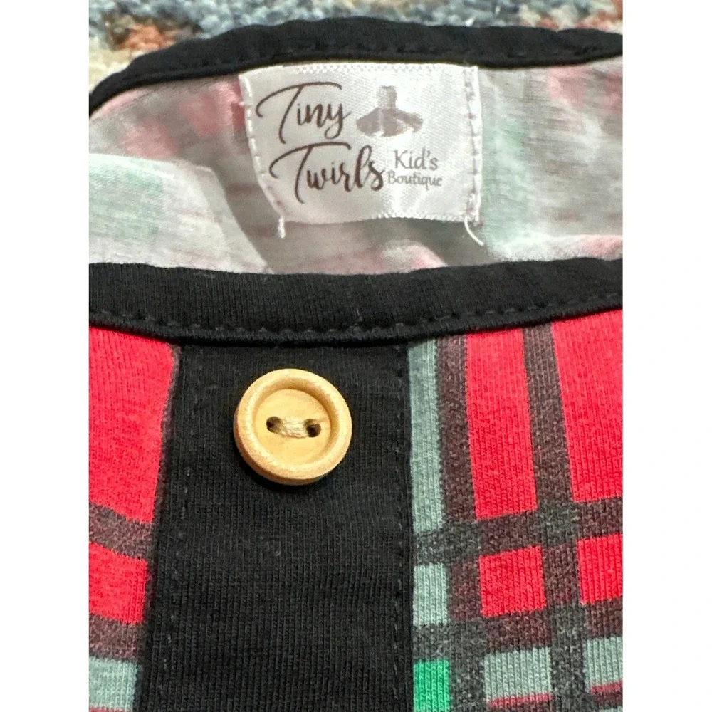 Tiny Twirls Dress Girls 4T Red Green Plaid Ruffle Holiday EUC